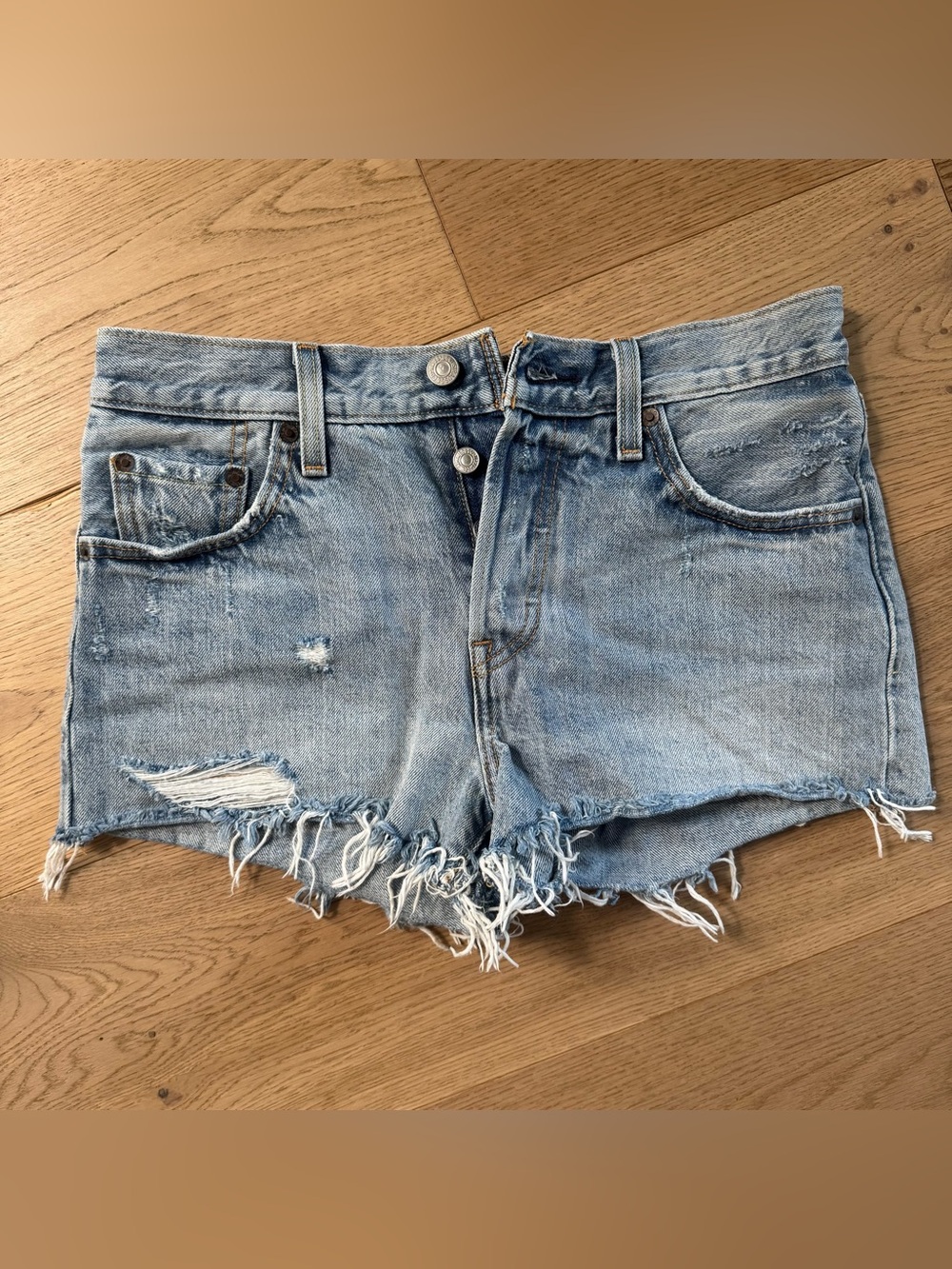 Levi's Light Blue Distressed Cutoff Denim Shorts